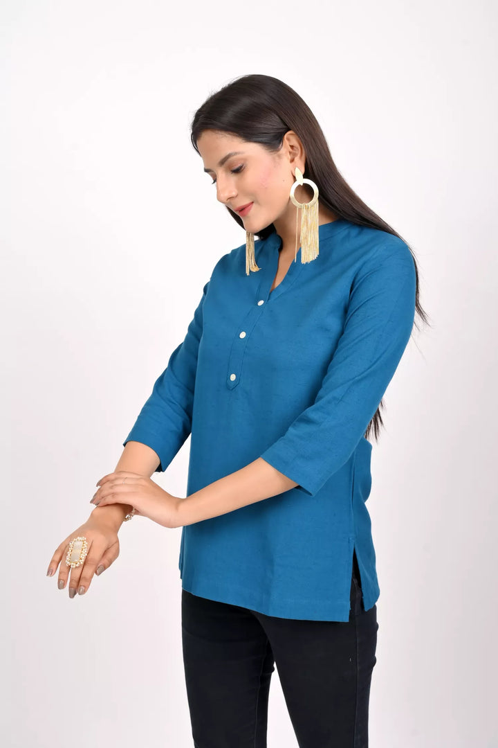 Teal Blue Short Kurti