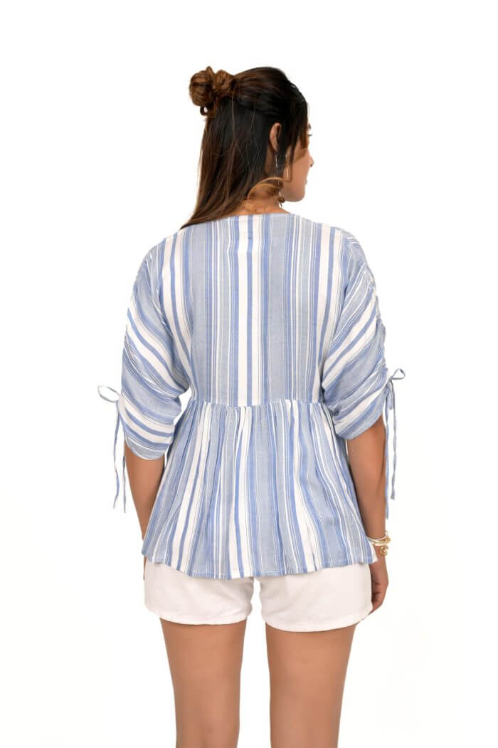 Blue And White Striped Gathered Top