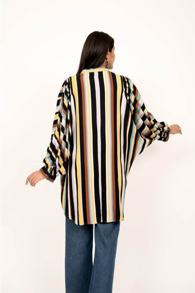 Black Multicoloured Striped High Low Antifit Top