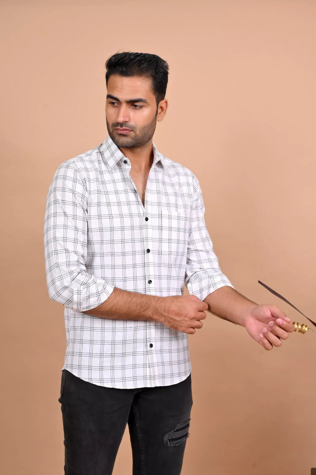White and Black Checks Shirt