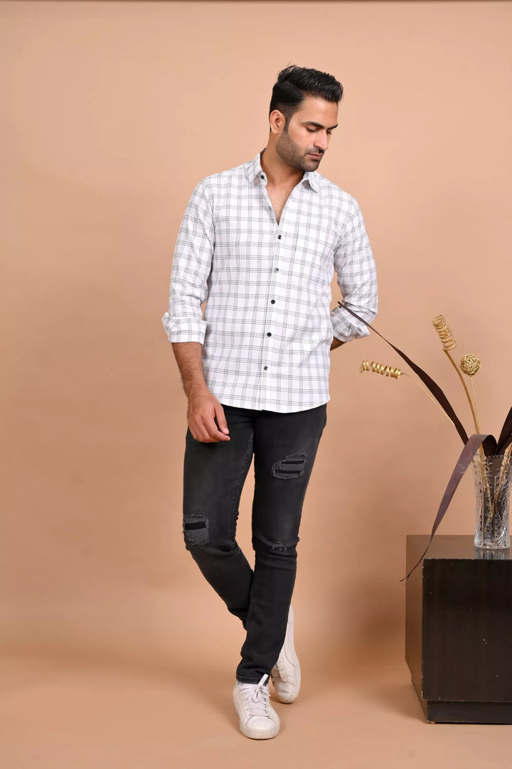 White and Black Checks Shirt