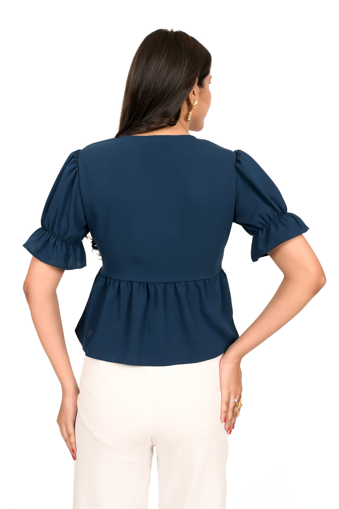 Deep Blue Wraparound Bow Top