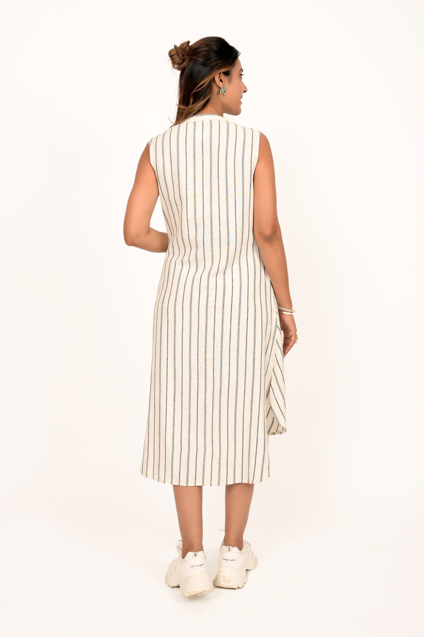 Off White Striped Linen Dress