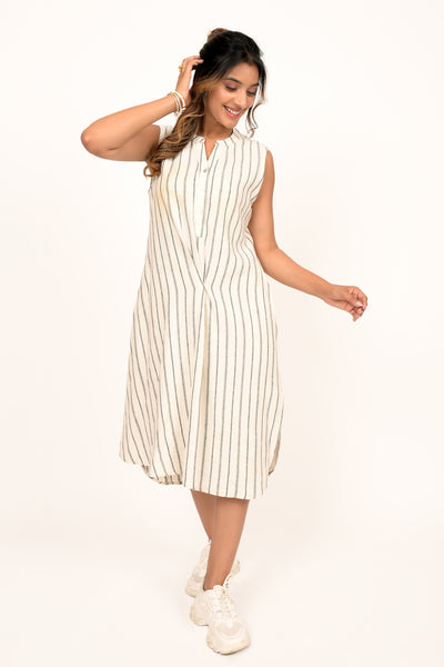 Off White Striped Linen Dress