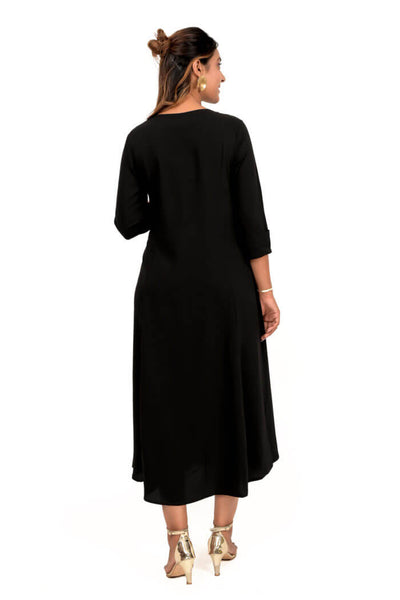 Black Front Pleated Kurta Dress