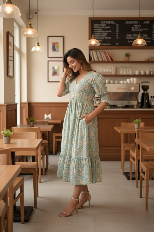 sea-green-printed-tiered-long-dress