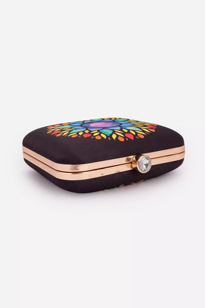 Black With Multicolored Print Clutch
