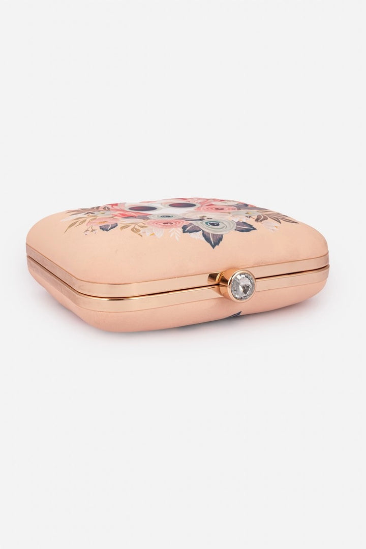 Nude Pink With Multicolored Print Clutch