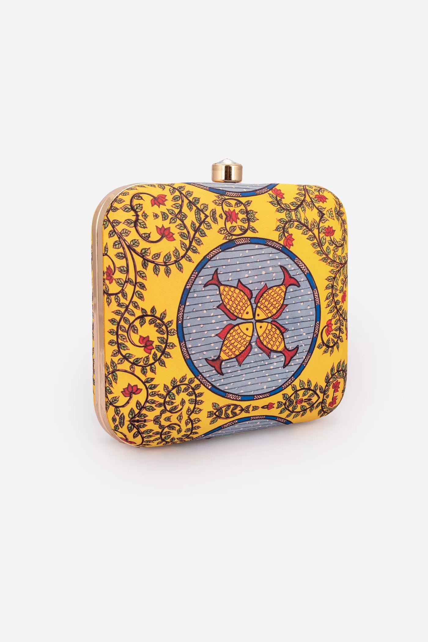 Yellow With Multicolored Print Clutch