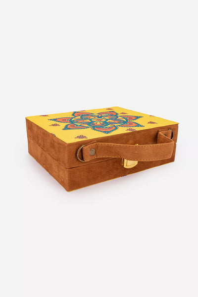 Brown, Yellow, Multicolored Print Suitcase Clutch
