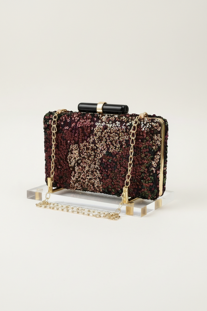 Wine and Gold Sequins Party Clutch