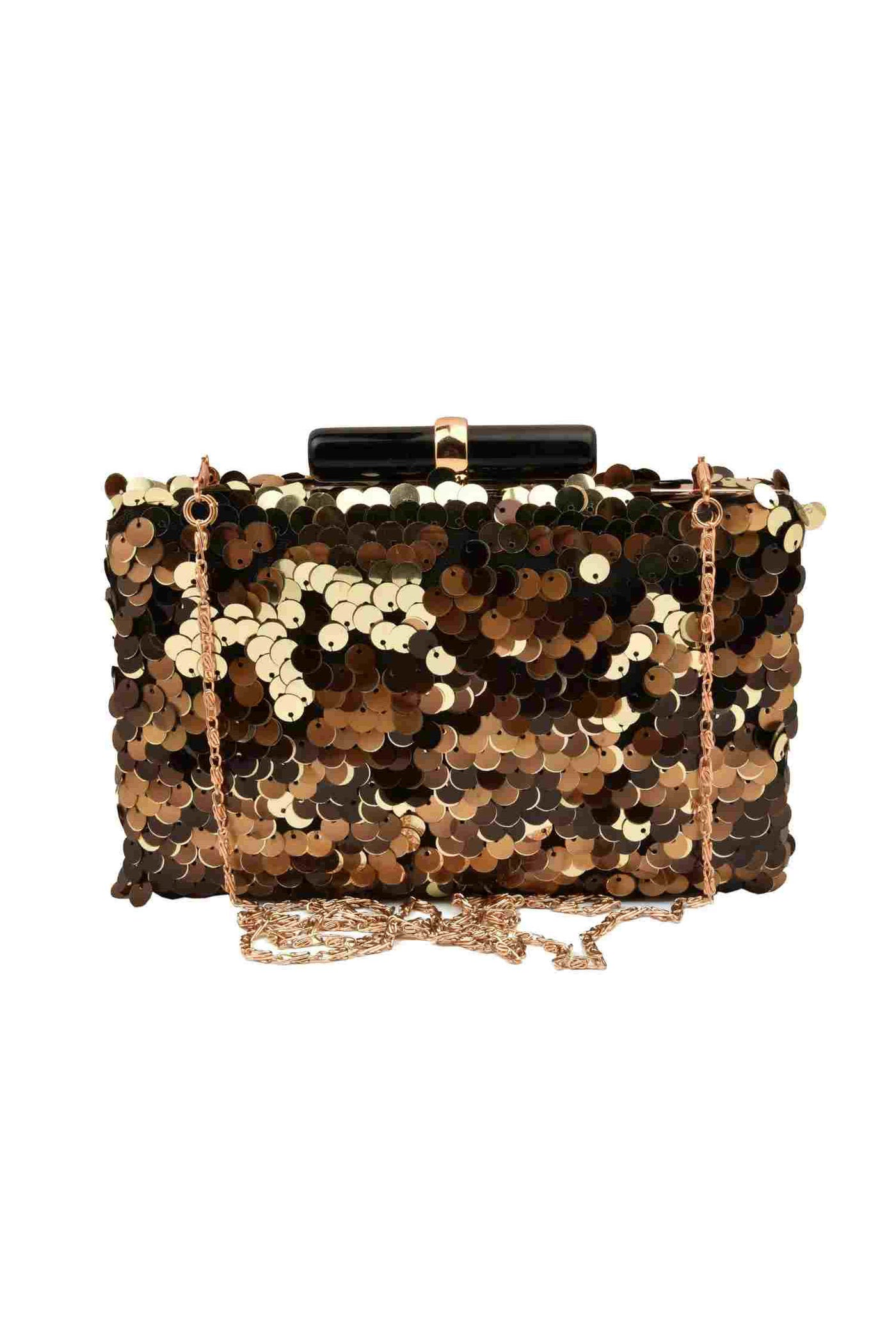 Black,Brown and Gold Sequins Party Clutch