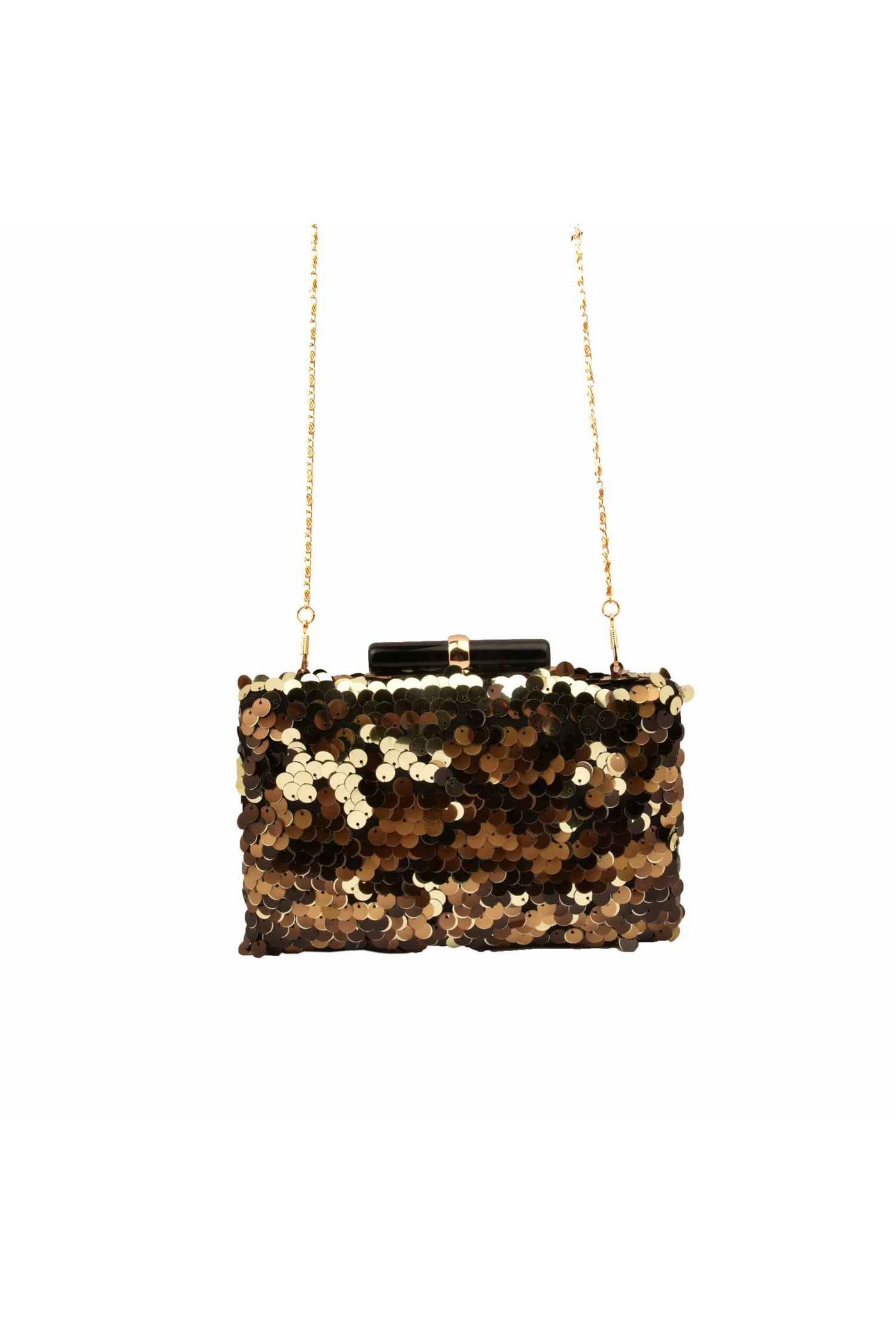 Black,Brown and Gold Sequins Party Clutch