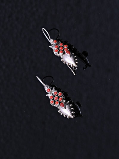 Coral Red Stone And Fish Shaped Hook Earrings