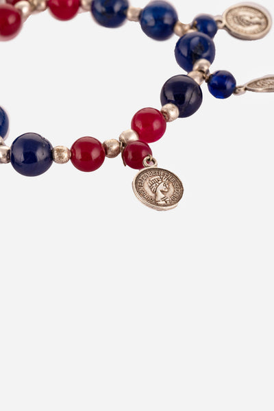 multi coloured beads bracelet with elizabeth coin charms