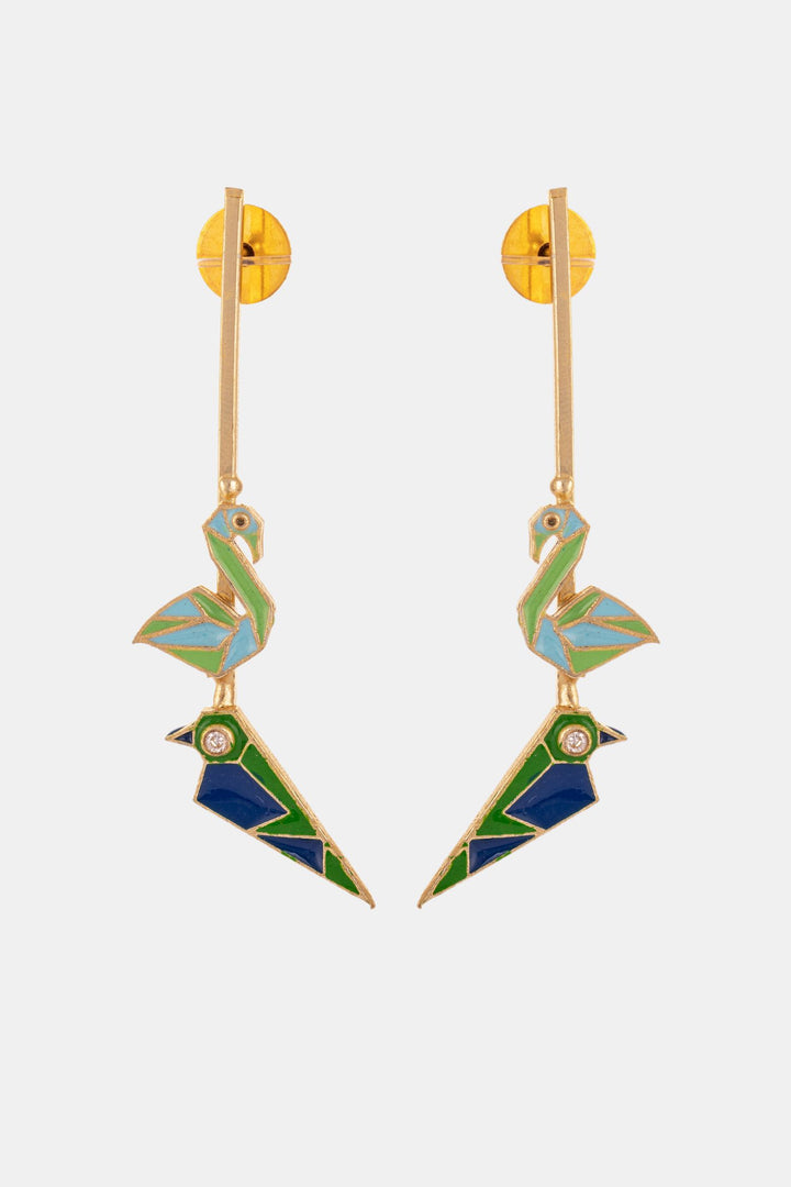 Blue Swan And Parrot Shape Hanging Earrings