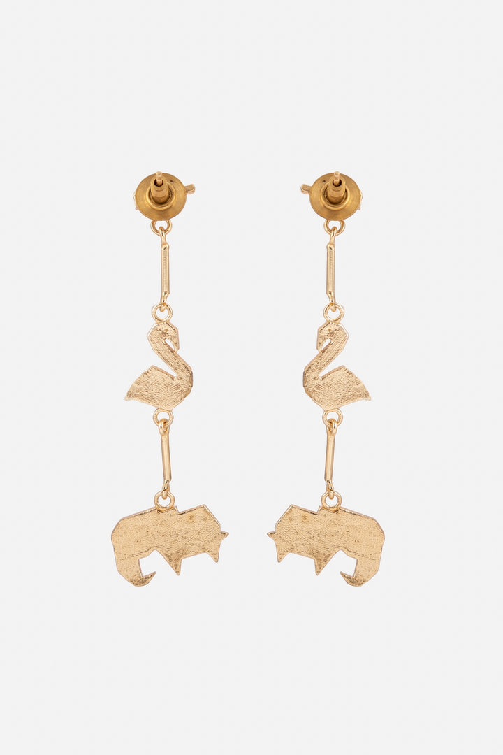 Blue Swan And Elephant Shape Hanging Earrings