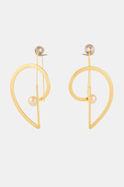 Harp Shaped Golden Earring With Pearl