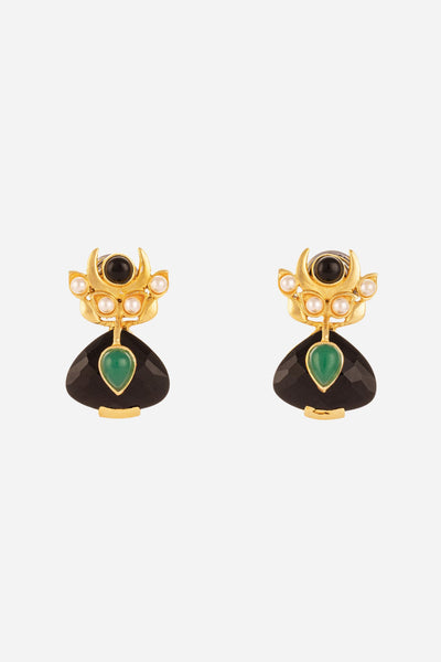 Traditional Green And Onyx Stone Earring