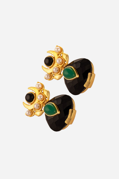 Traditional Green And Onyx Stone Earring
