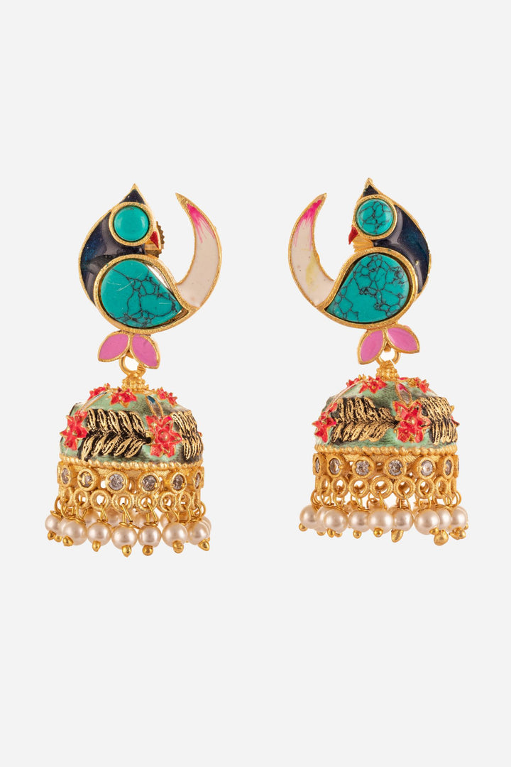 Peacock Motif Mint Colour Jhumki