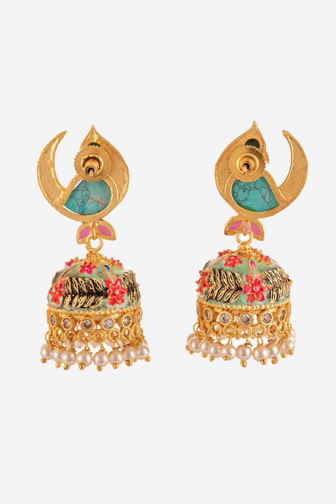 Peacock Motif Mint Colour Jhumki