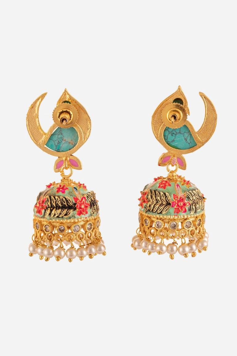 Peacock Motif Mint Colour Jhumki