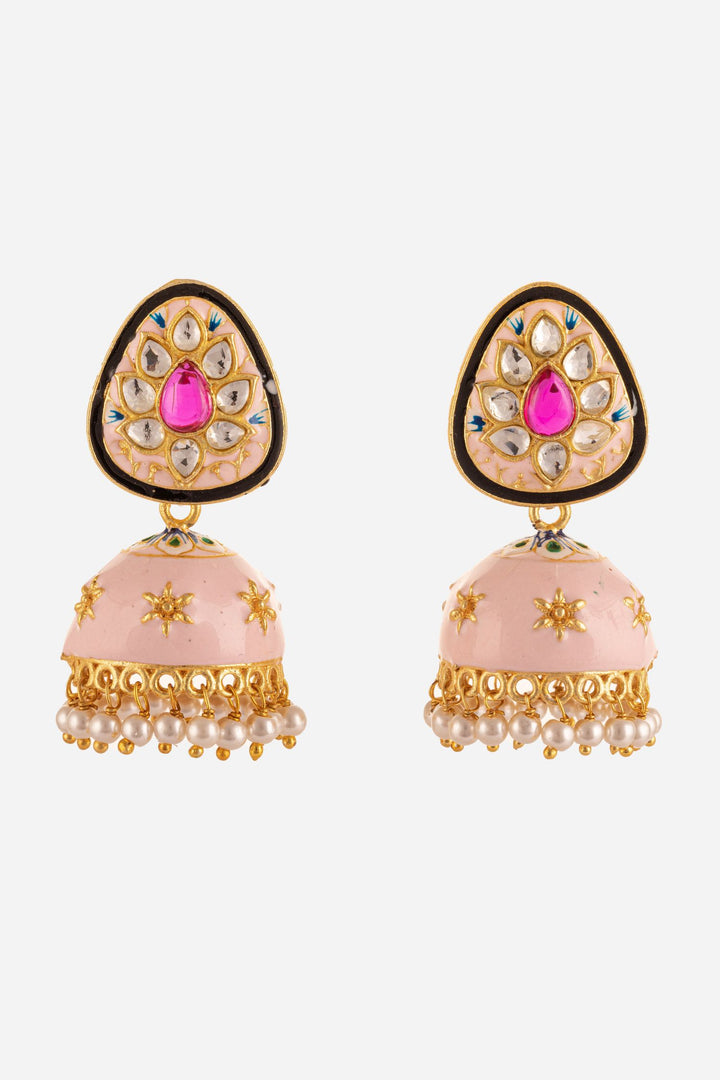 Pink Coloured Kundan Meena Jhumki