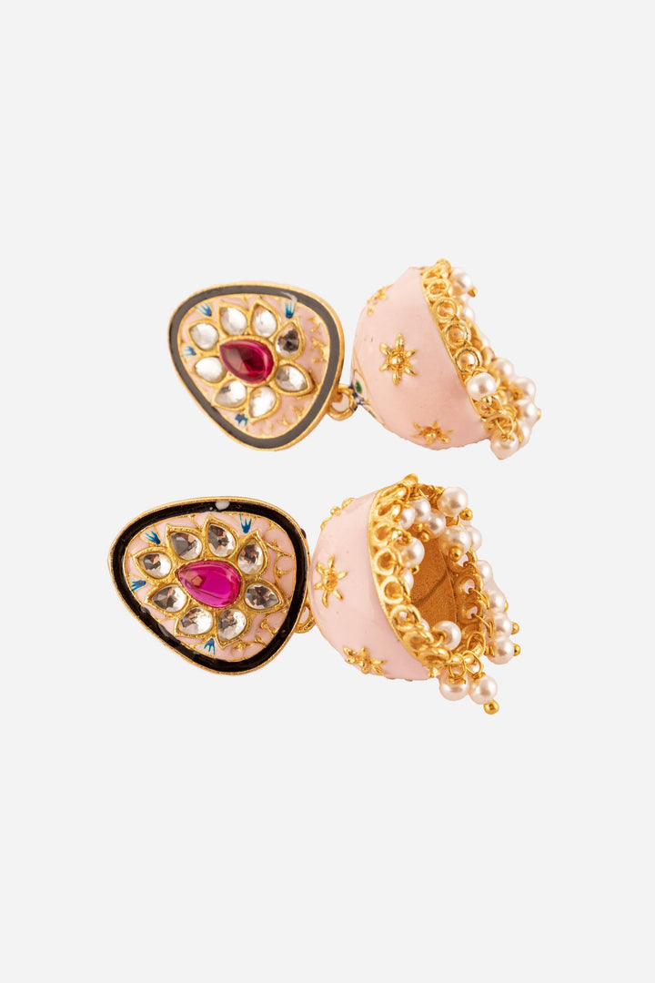 Pink Coloured Kundan Meena Jhumki