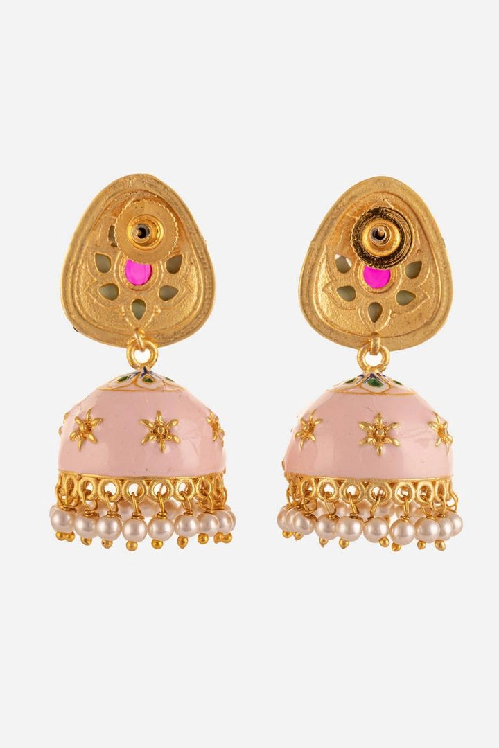 Pink Coloured Kundan Meena Jhumki