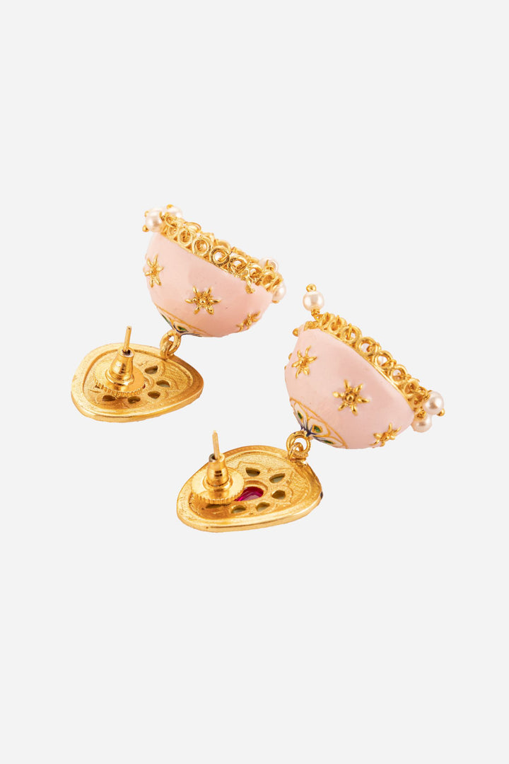 Pink Coloured Kundan Meena Jhumki