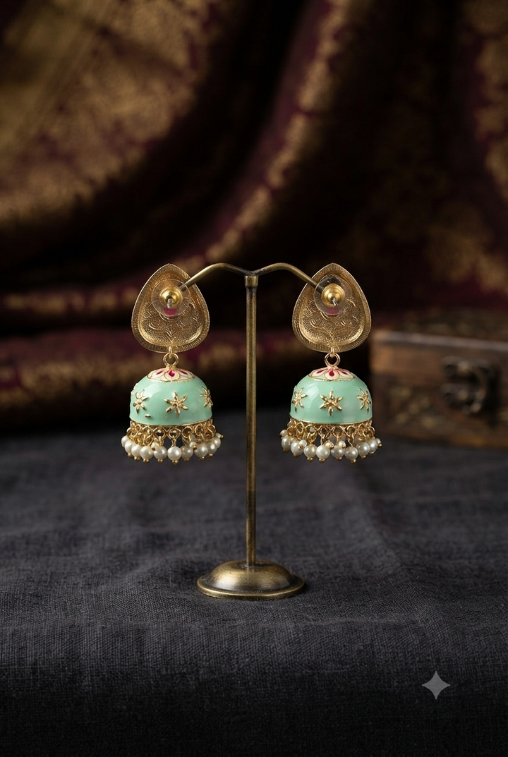 Mint Green Kundan Meena Jhumki
