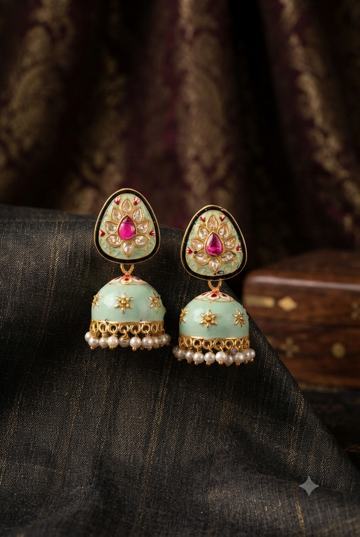 Mint Green Kundan Meena Jhumki
