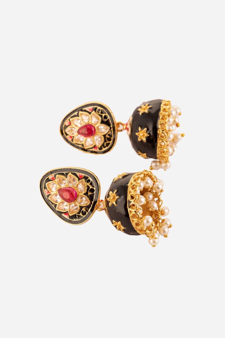 Black Flower Enamelled Jhumki