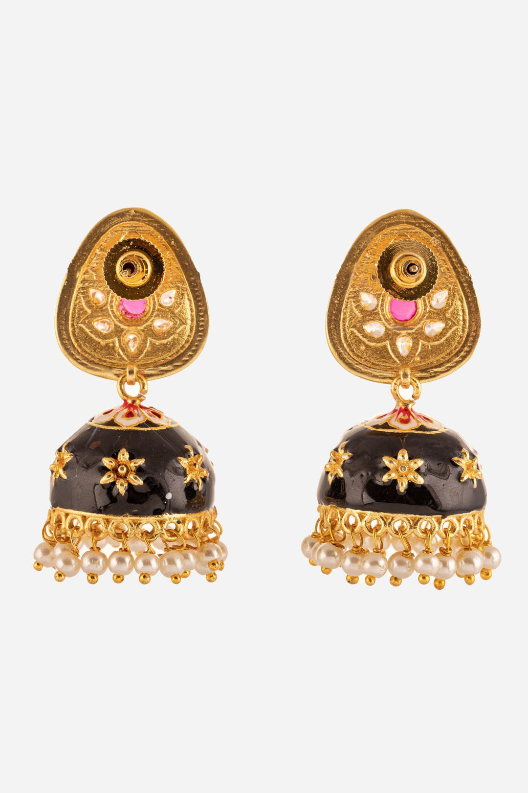 Black Flower Enamelled Jhumki