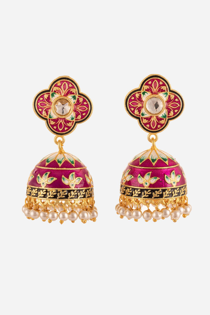 Purple Colour Flower Enamelled Jhumki