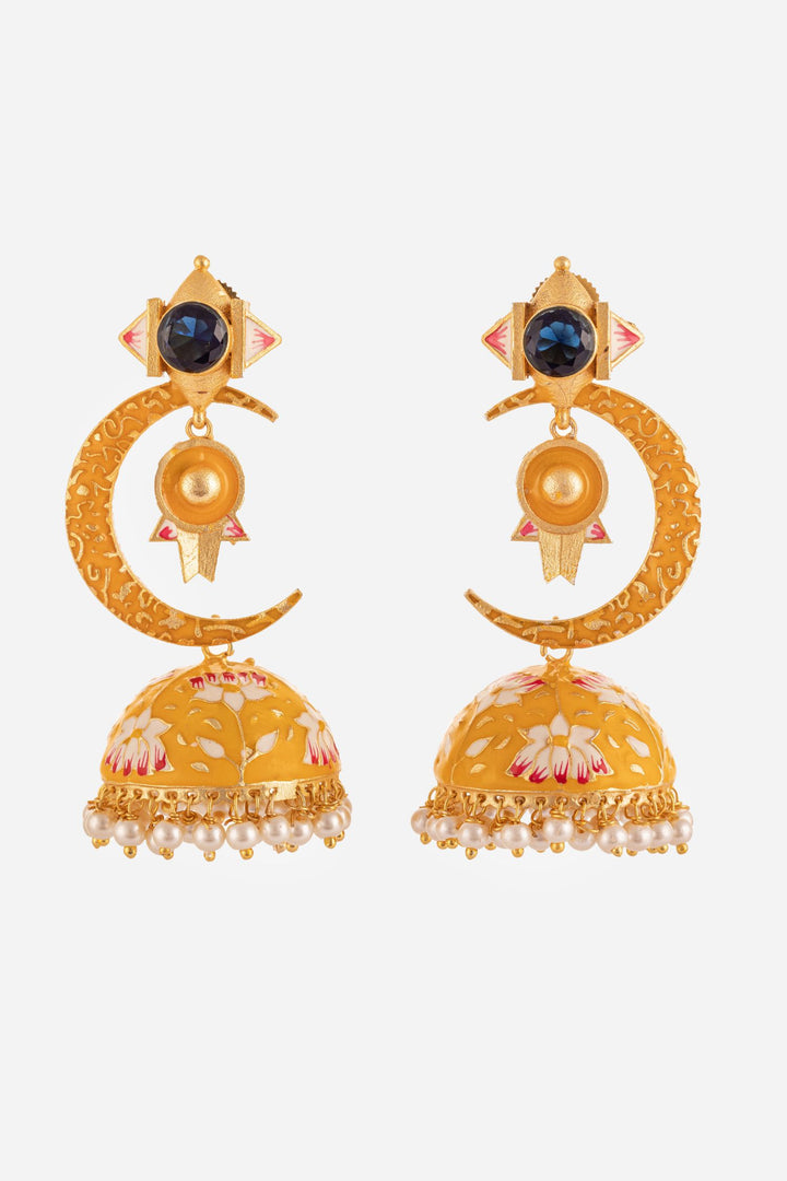 Yellow Moon Charm Jhumkis