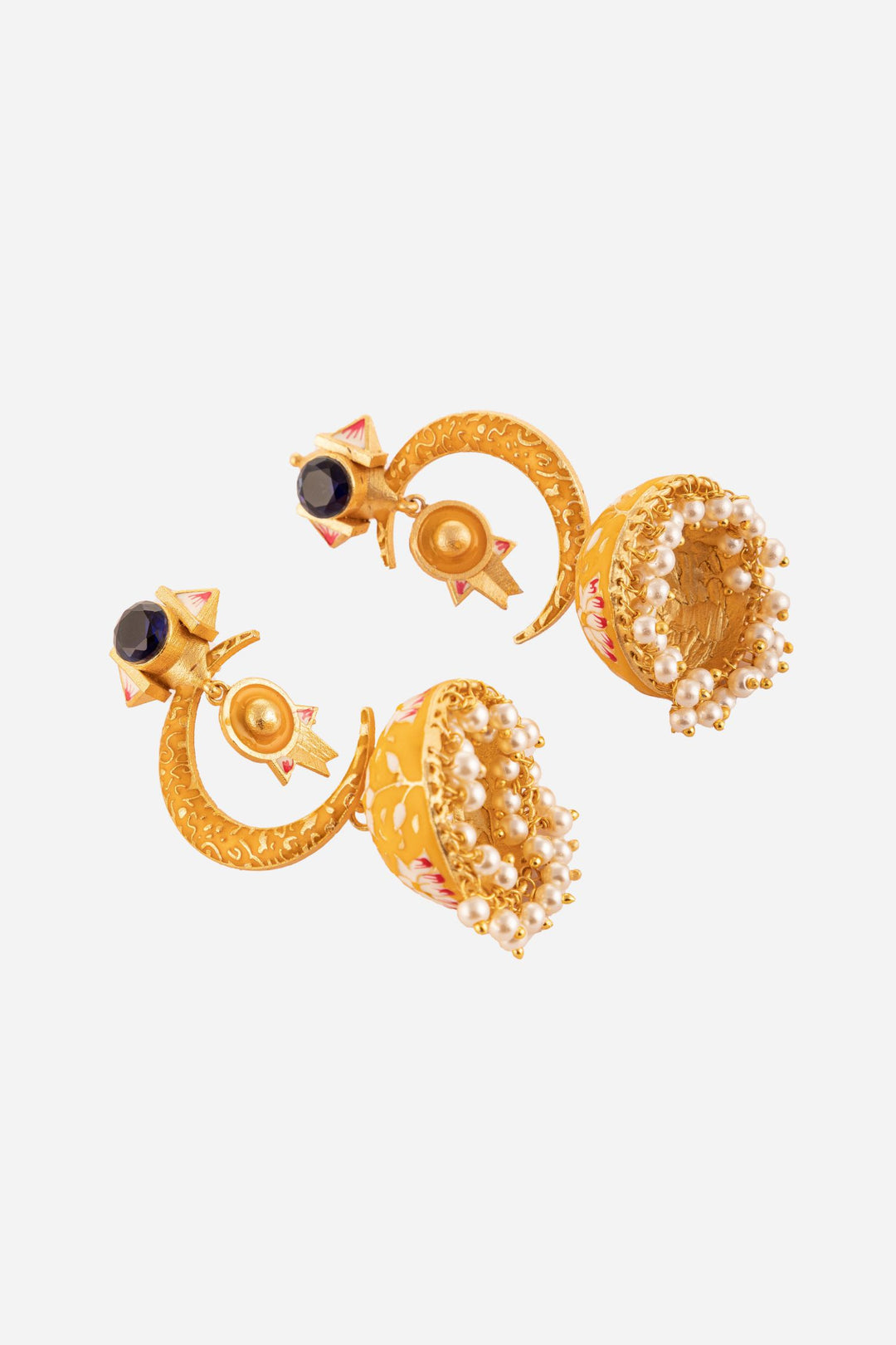 Yellow Moon Charm Jhumkis