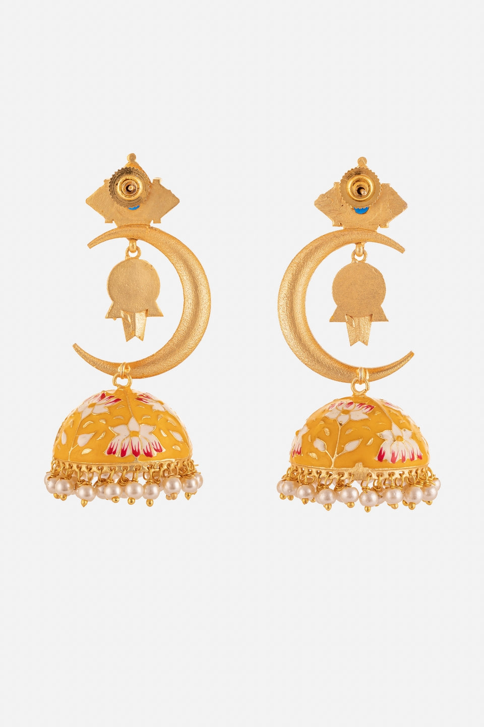 Yellow Moon Charm Jhumkis