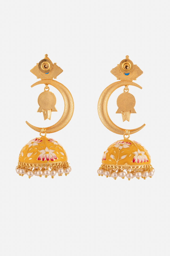 Yellow Moon Charm Jhumkis