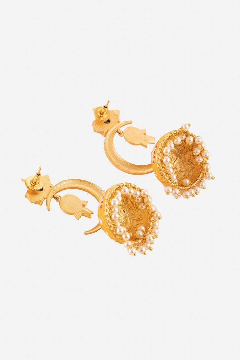 Yellow Moon Charm Jhumkis