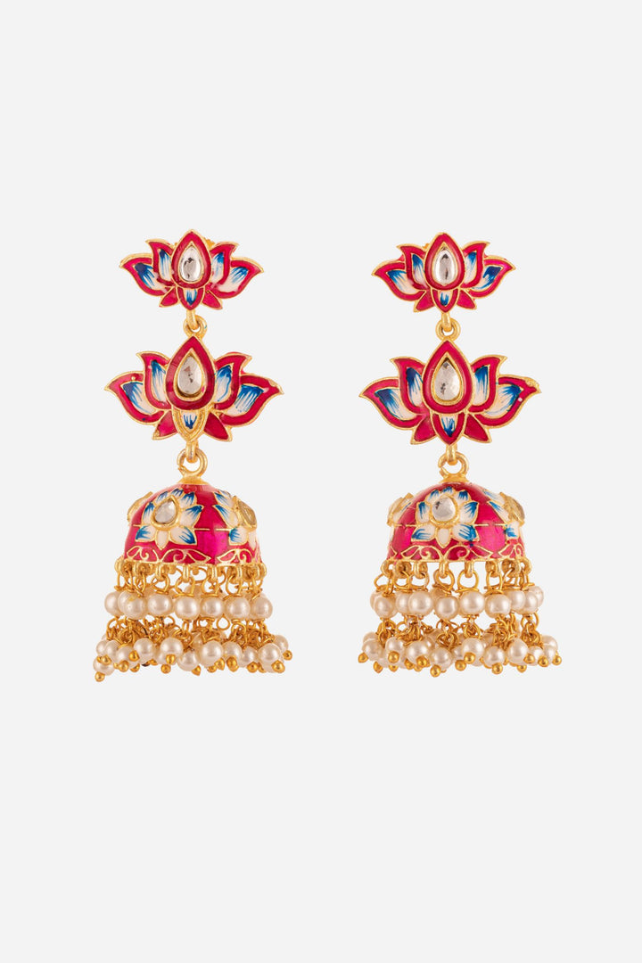 Pink Lotus Enamelled Jhumki