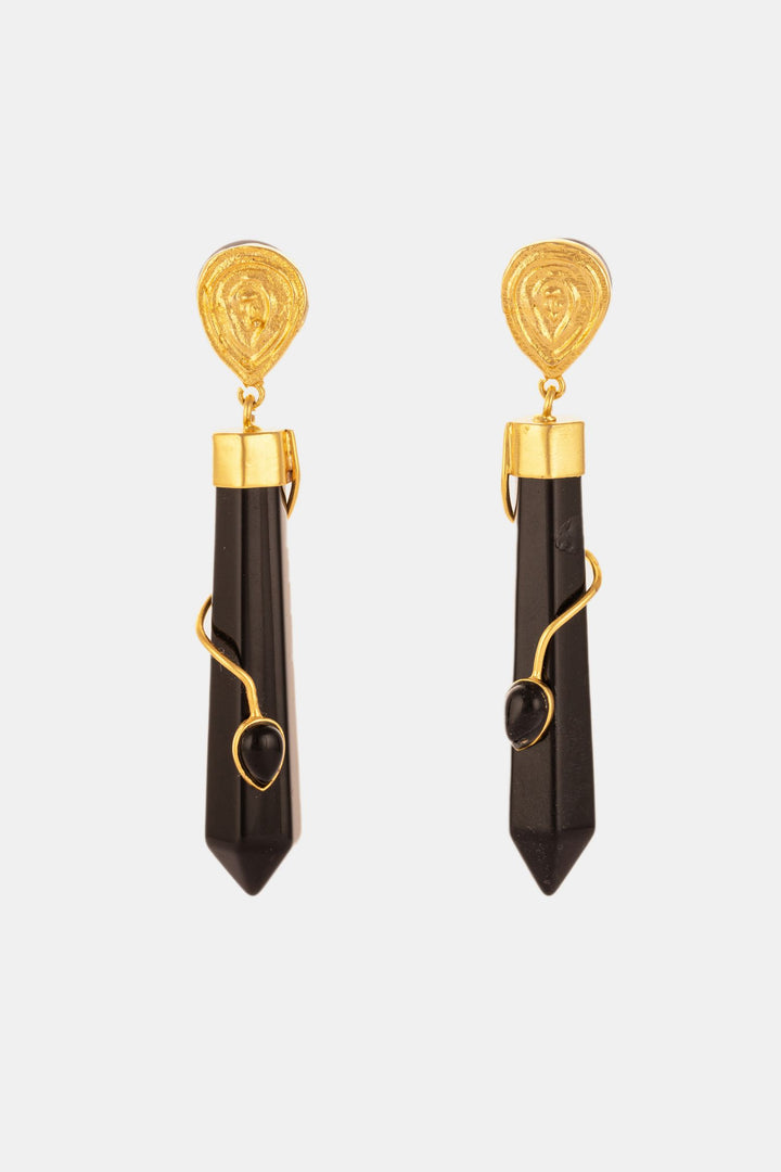 Pencil Shaped Black And Golden Earring