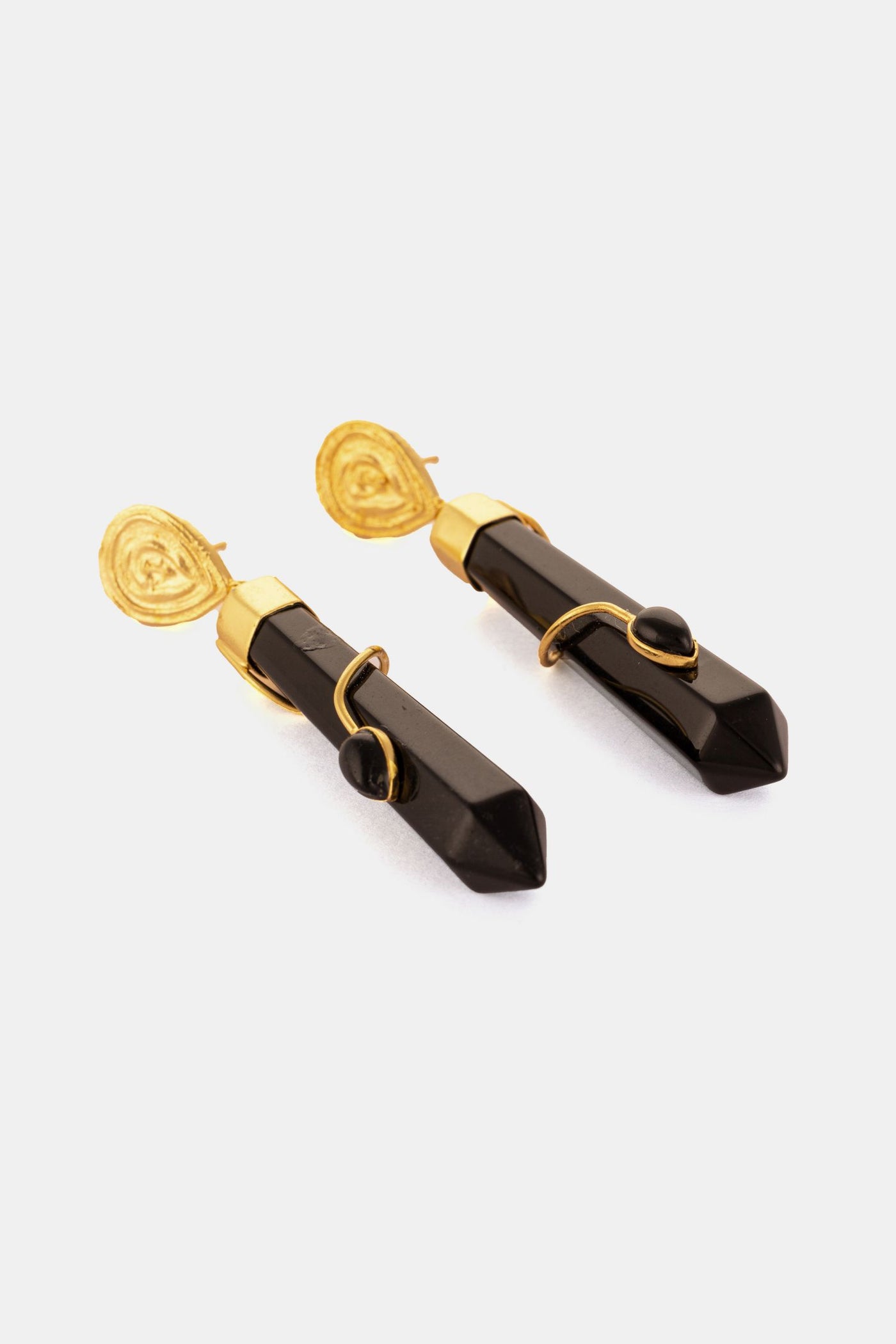 Pencil Shaped Black And Golden Earring