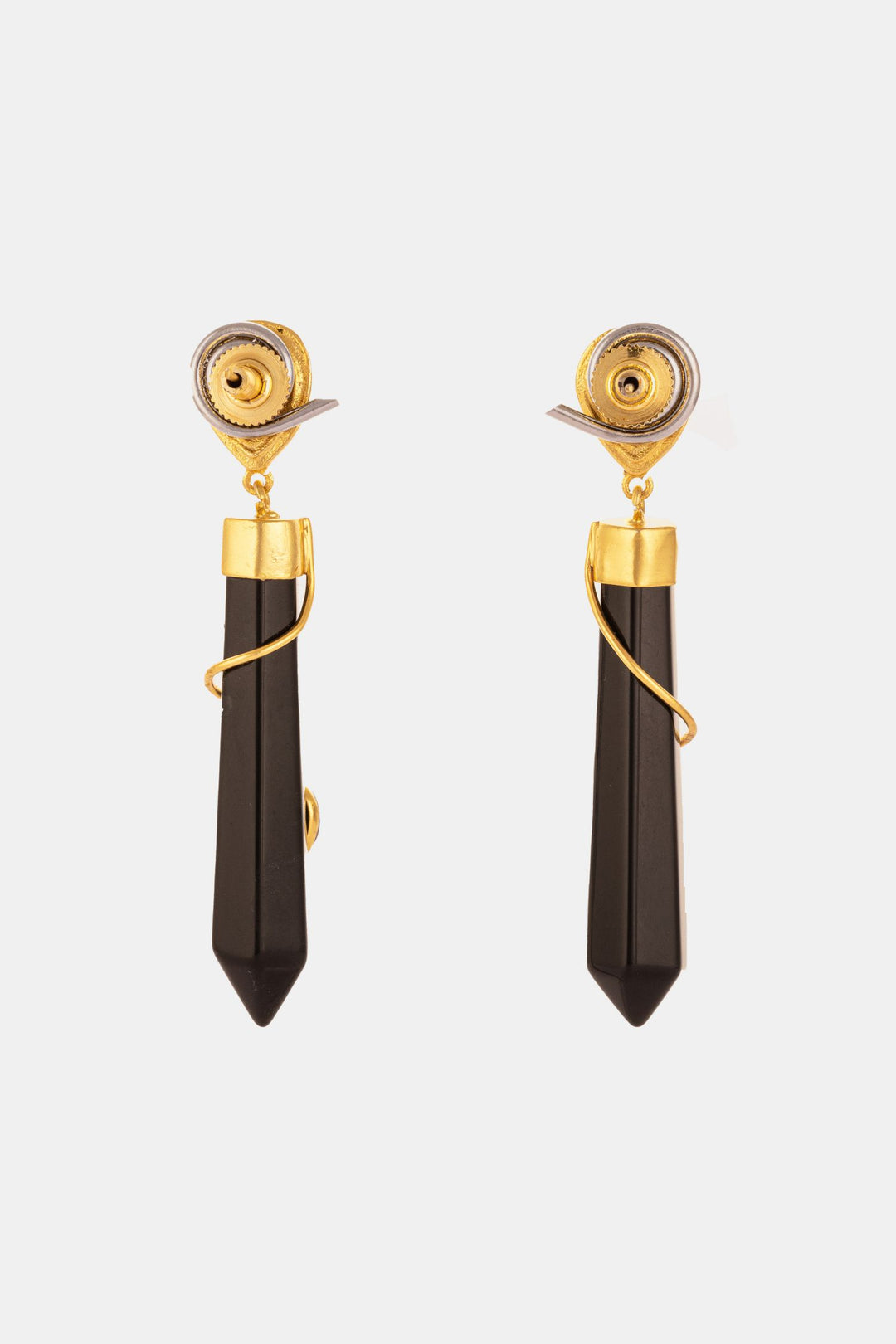 Pencil Shaped Black And Golden Earring