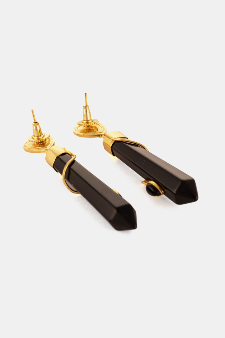 Pencil Shaped Black And Golden Earring