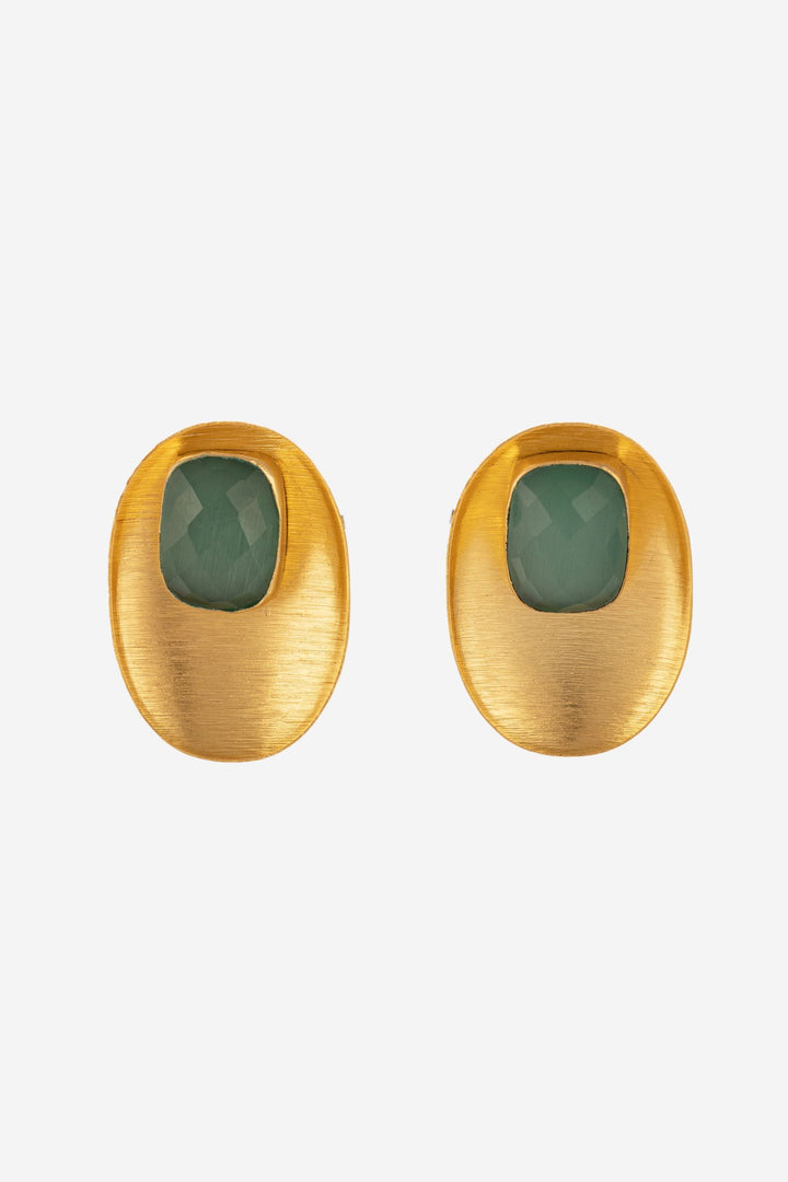 Oval Shaped Green And Golden Colour Earrings