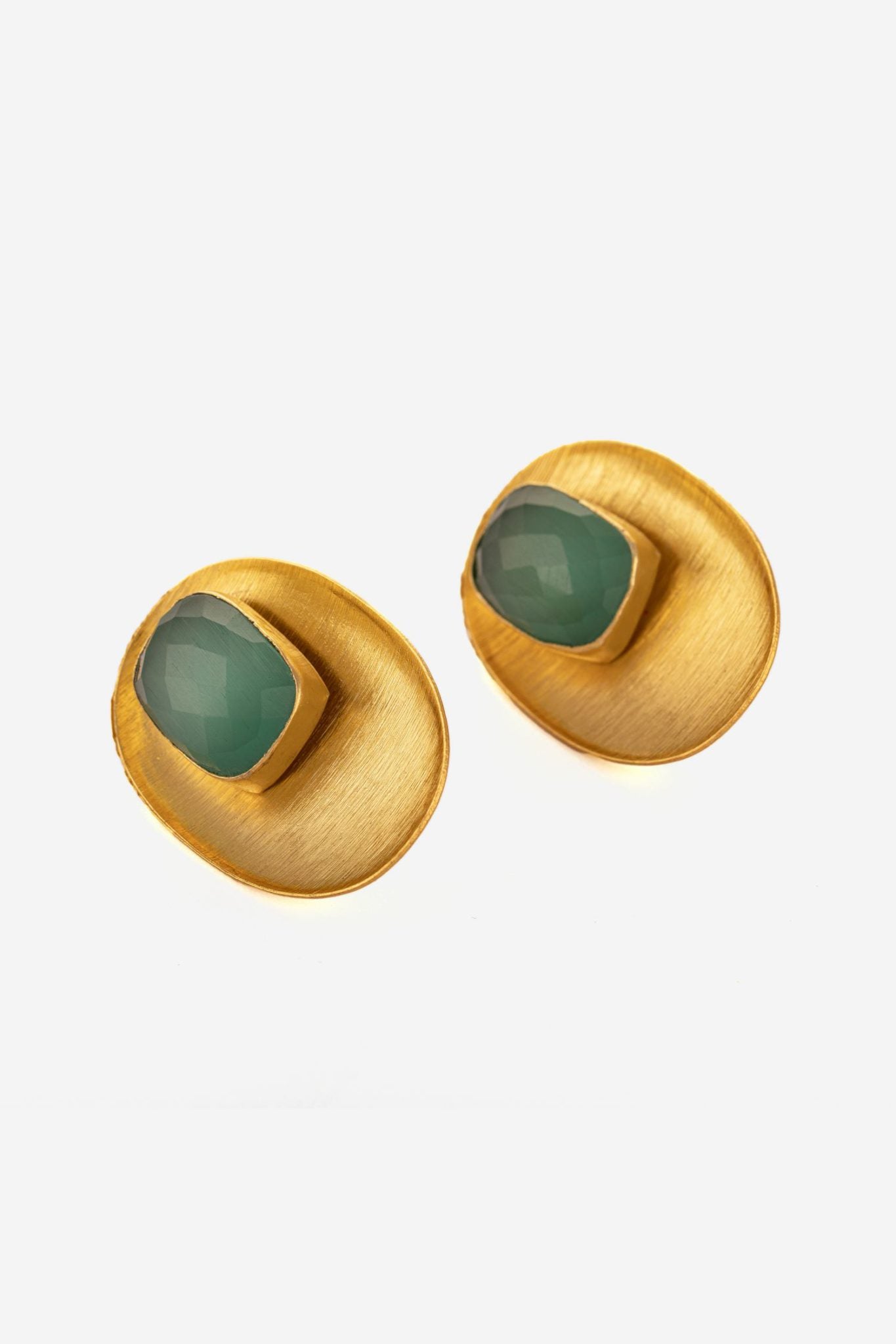 Oval Shaped Green And Golden Colour Earrings