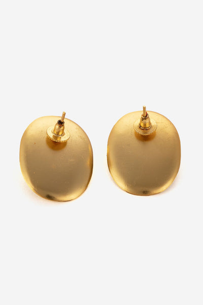 Oval Shaped Green And Golden Colour Earrings