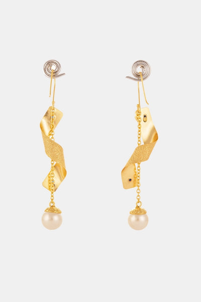 Spiral Pearl And Stone Hook Earrings